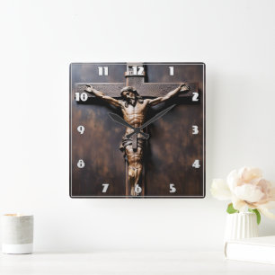 Jesus kryssning på trä Kor Fyrkantig Klocka