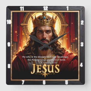 Jesus Kung Krona Suverän Majestät Röd Fyrkantig Klocka