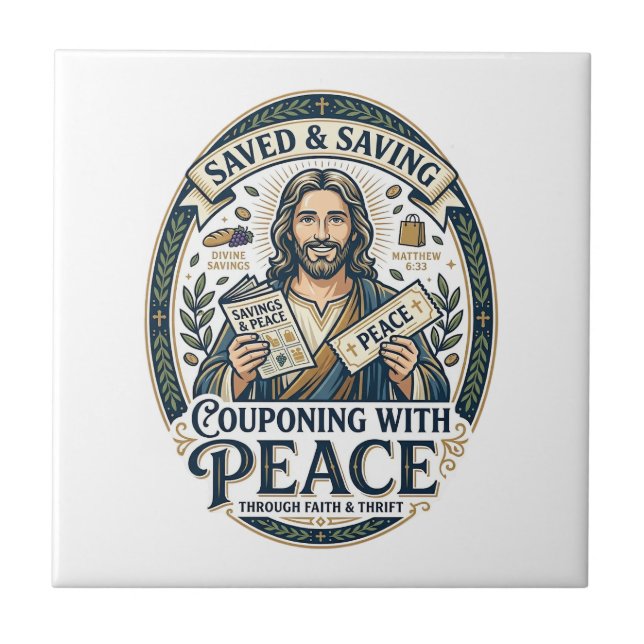 Jesus Kupong Second Hand Sparsam T-Shirt Tro Baser Kakelplatta (Framsidan)
