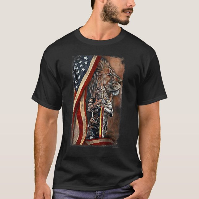 Jesus Kvinna Krigare Kristna Lejon Gud Juda Ameri T Shirt (Framsida)