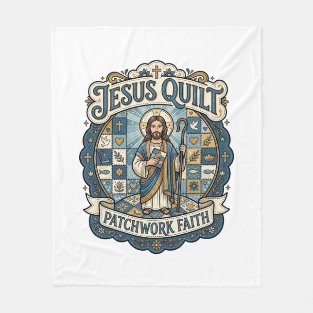 Jesus Kvistlapp Patchwork Tro Jesus Kvistlapp Patc Fleecefilt (Framsidan)