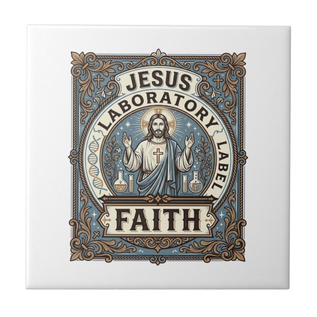 Jesus Laboratorium Etikett Tro Jesus Laboratorium  Kakelplatta (Framsidan)