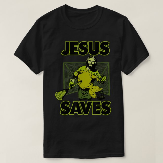 Jesus Lacrosse Goalie sparar för Kristus. T Shirt (Design framsida)