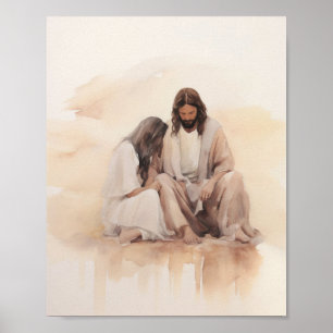 Jesus Lagning av blödande kvinnor - minimalistiskt Poster