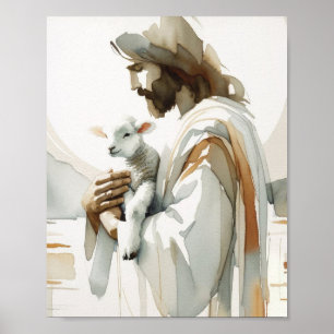 Jesus, Lamb - Watercolor Christian Art och Fai Poster