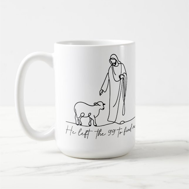 Jesus lämnade de 99 förlorade får linjekonst  kaffemugg (Vänster)