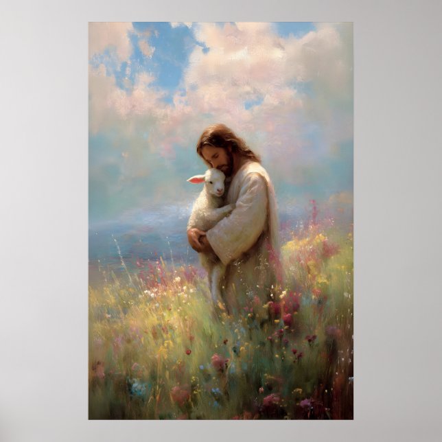 Jesus Lämnar De 99 Jesus och Förlorade Får Wildflo Poster (Framsidan)