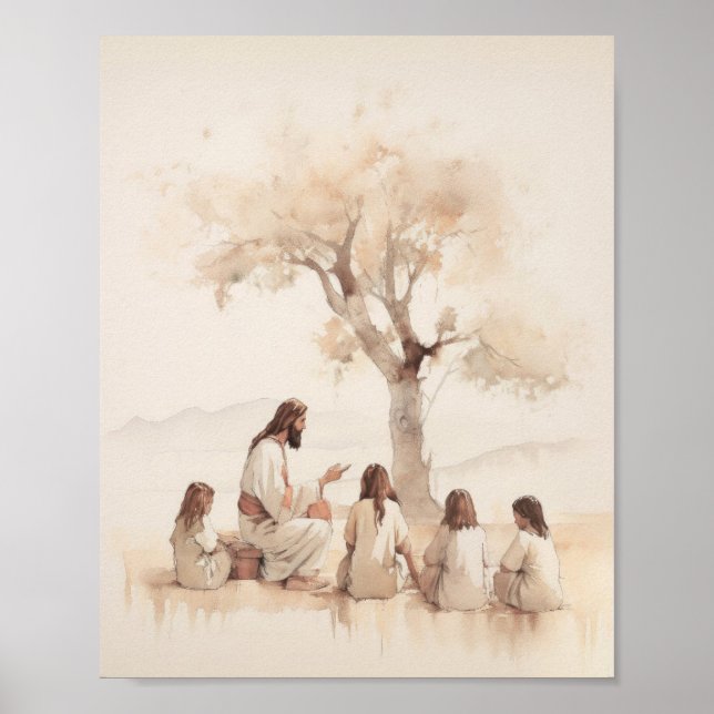 Jesus Lärande barn - Digital Watercolor Poster (Framsidan)