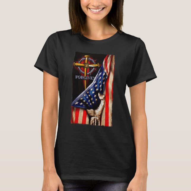 Jesus Lejon amerikansk Flagga Christian Patriotic  T Shirt (Framsida)
