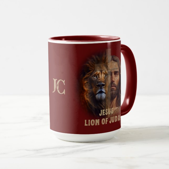 Jesus Lejon om Judah Anpassningsbar Monogram Coffe Mugg (Framsida höger)