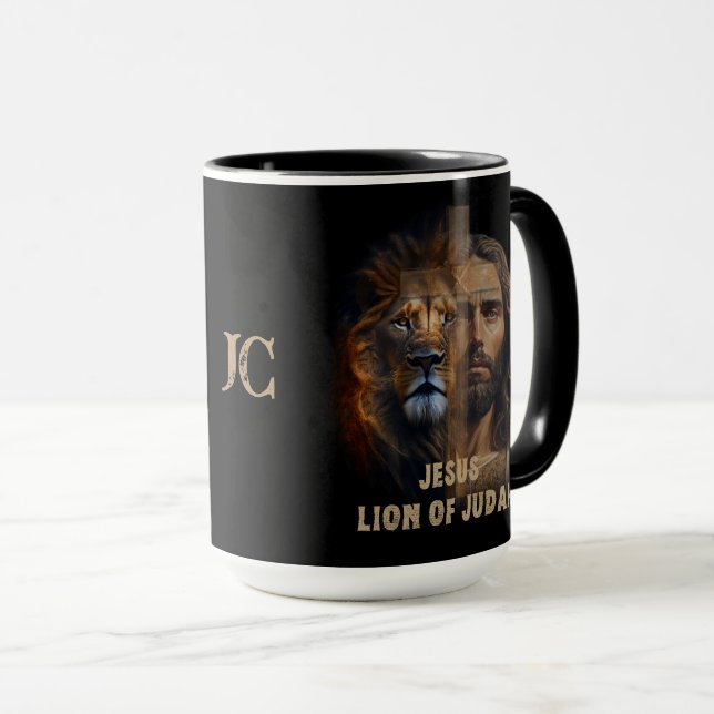Jesus Lejon om Judah Anpassningsbar Monogram Coffe Mugg (Framsida höger)