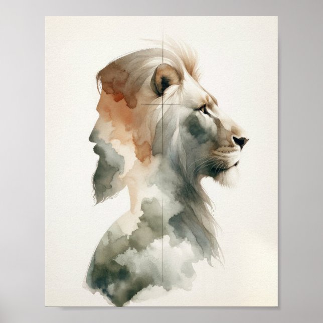 Jesus Lejona Porträtt - Modern Watercolor Kristus Poster (Framsidan)