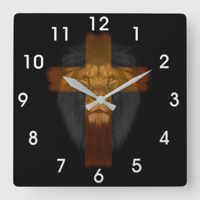 Jesus Lejonare om Judah Wall Clock Fyrkantig Klocka (Framsida)