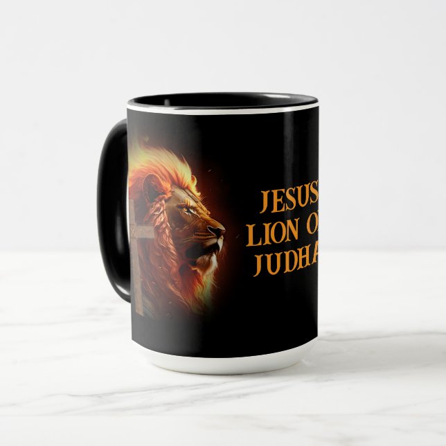 Jesus Lejonet Från Juda Anpassad Text & Bild Kaffe Mugg (Framsida vänster)
