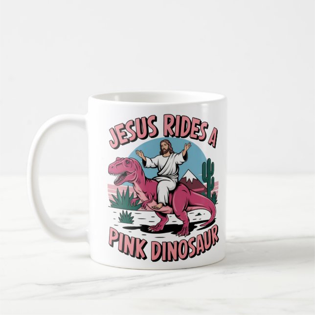 Jesus Lena, Jesus Rides A Rosa Dinosaurs Kaffemugg (Vänster)