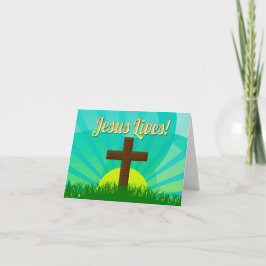 Jesus lever blå/brun kristen Påsk Kor Helgkort