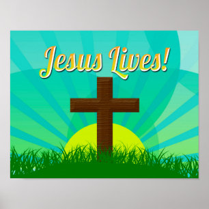 Jesus lever blått/Brun kristen Påsk Kor Poster