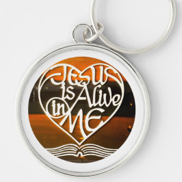 JESUS lever i Me Keychain . Rund Silverfärgad Nyckelring