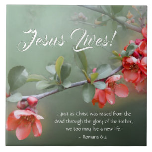 Jesus lever Vår blommor Bible Verse Påsk Kakelplatta