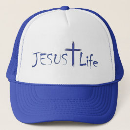 JESUS Life Blue Text Truckerkeps