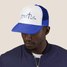 JESUS Life Blue Text Truckerkeps