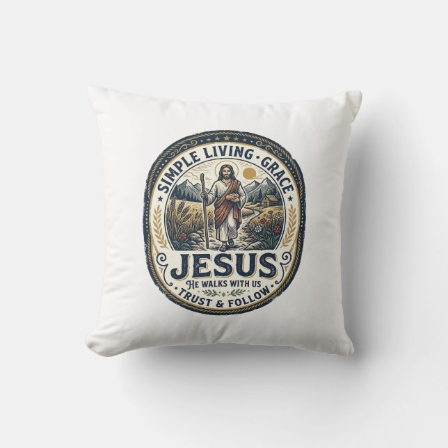 Jesus lilla hus långsamt liv vintage kudde (Framsida)