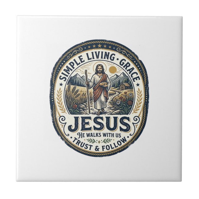 Jesus lilla hus långsamt livande vintage kakelplatta (Framsidan)