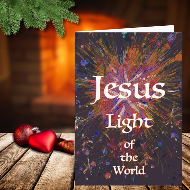 Jesus Ljus över världen jul bibelcitat Kort (Jesus light of the world religious Christmas holiday folded card with bible quote)