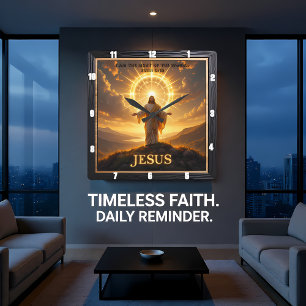Jesus Ljus Värld Berg Halo Herre Fyrkantig Klocka