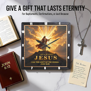 Jesus Ljus Världen Berg Triumferande Herre Fyrkantig Klocka