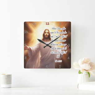 Jesus: Ljus, World, EInternal Life Fyrkantig Klocka