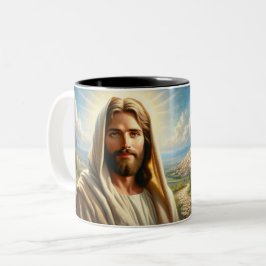 Jesus log under Himmelska Himlar Två-Tonad Mugg