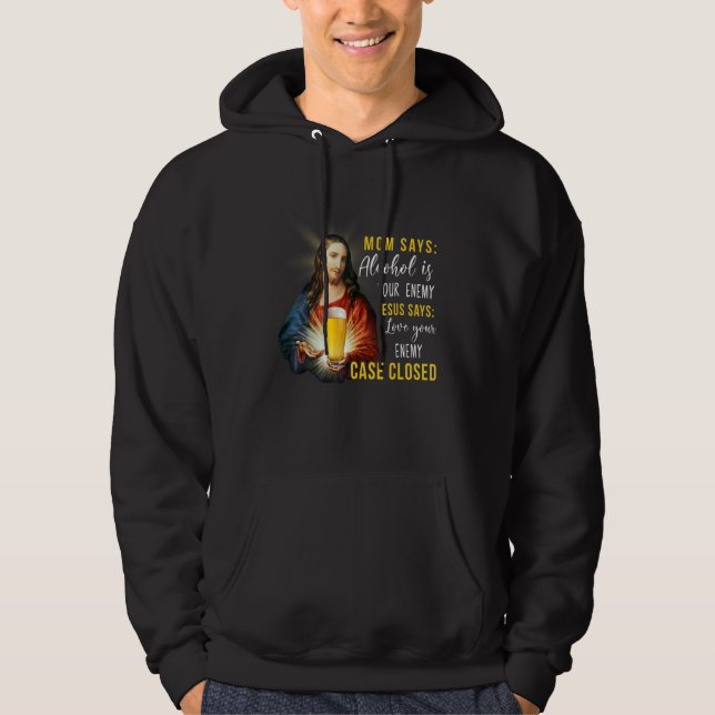 Jesus Löser Problem Med Alkohol Fall Stängt Hoodie (Framsida)