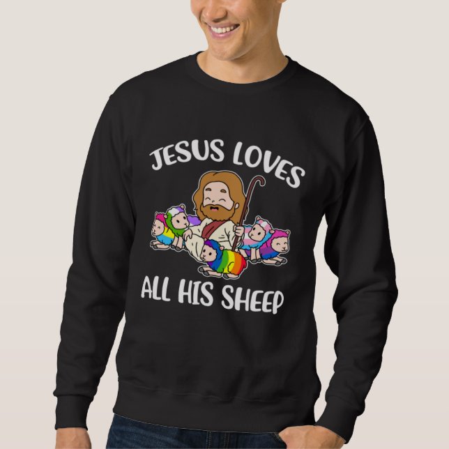Jesus Loves All His Sheep  LGBTQ Lång Ärmad Tröja (Framsida)