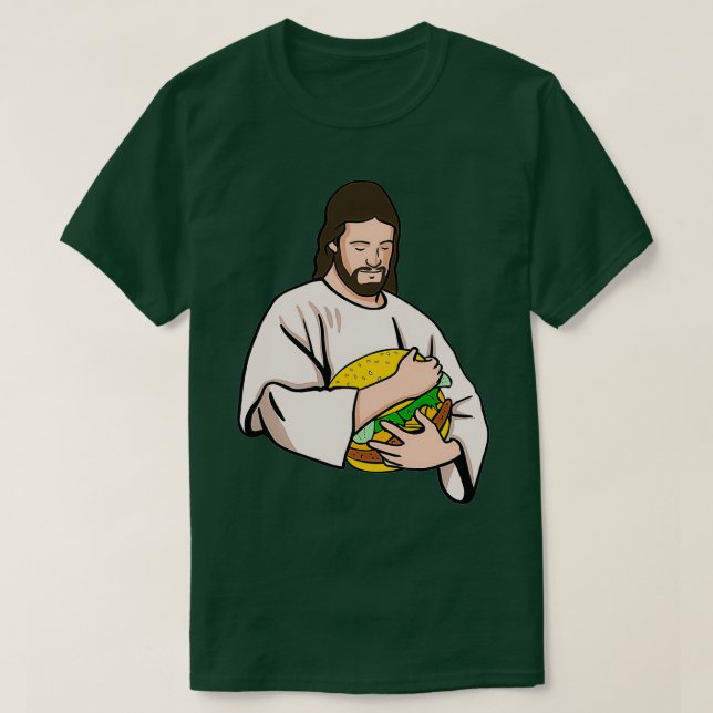 Jesus Loves Burgers Jesus Holding A Burger T Shirt (Design framsida)