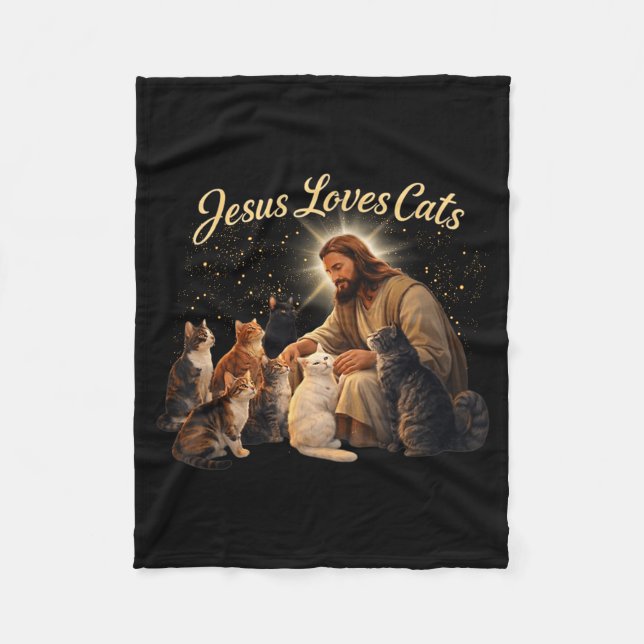 Jesus Loves Cats Christian Cat Lover Jesus Hugs Ca Fleecefilt (Framsidan)