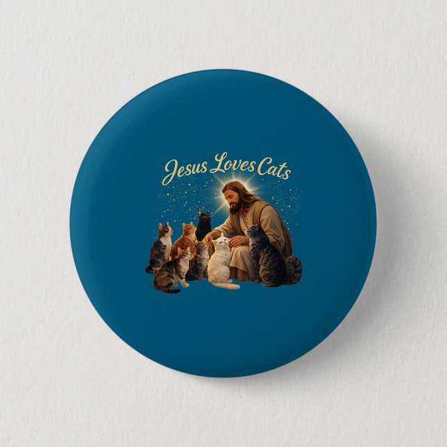 Jesus Loves Cats Christian Cat Lover Jesus Hugs Ca Knapp (Framsida)