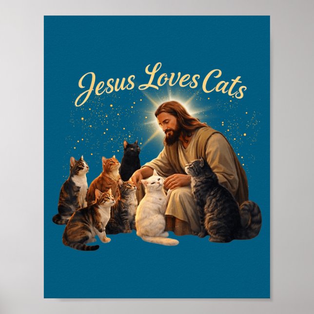 Jesus Loves Cats Christian Cat Lover Jesus Hugs Ca Poster (Framsidan)
