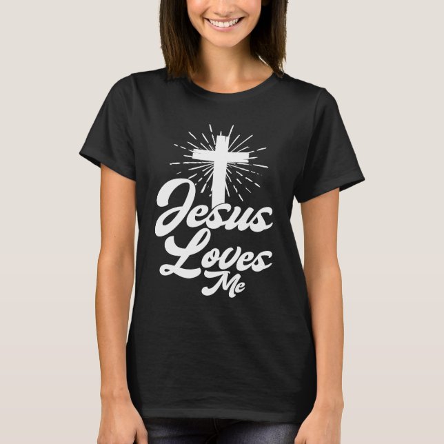 Jesus Loves Me Church Cross Believer Religion T Shirt (Framsida)