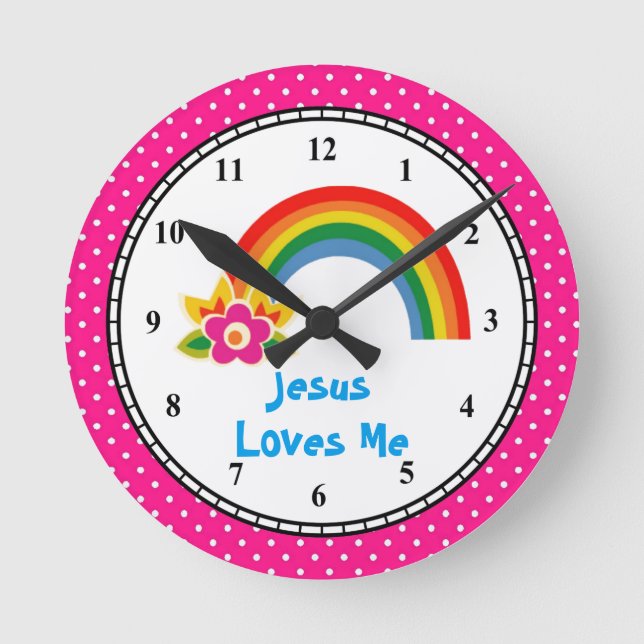 Jesus Loves Me Rainbow Rund Klocka (Framsida)