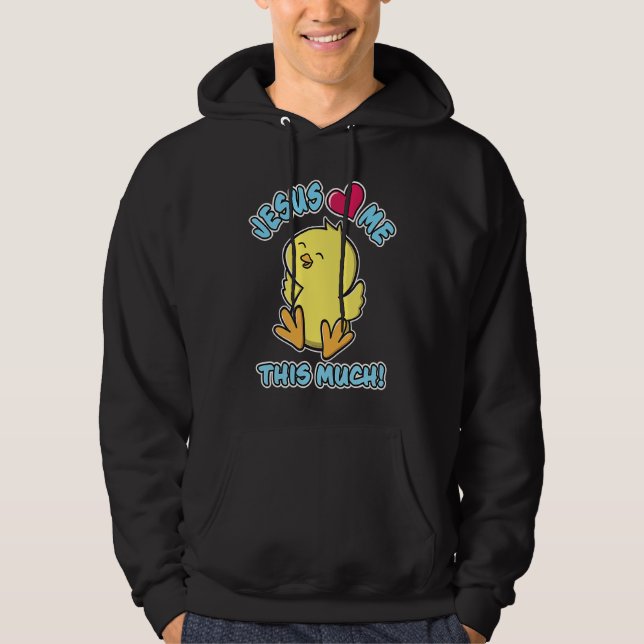 Jesus Loves Me This Much Christian Easter Cute Yel Hoodie (Framsida)