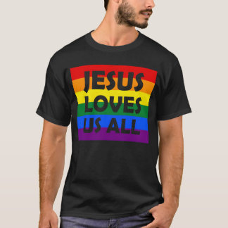 JESUS LOVES US ALL LGBT gay pride Rainbow boy T Shirt