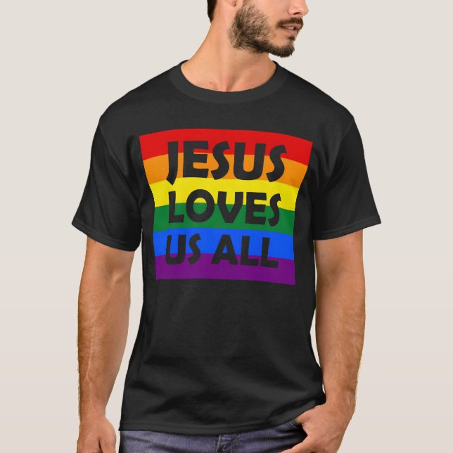 JESUS LOVES US ALL LGBT gay pride Rainbow boy T Shirt (Framsida)