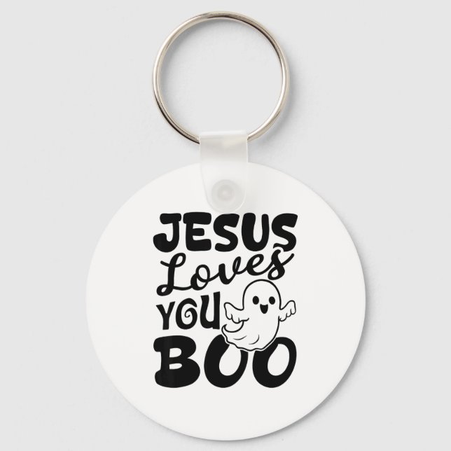 Jesus Loves You Boo Christian Halloween Ghost Funn Nyckelring (Framsida)