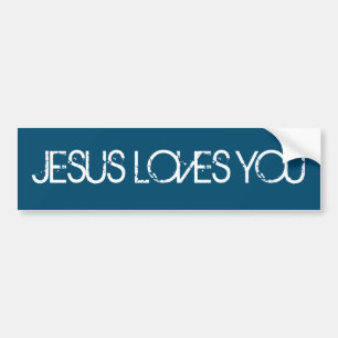 Jesus Loves You Grunge Font Blue Bildekal