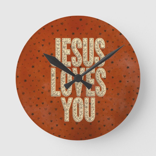 Jesus Loves You Rustic Christian Encouragement Rund Klocka (Framsida)