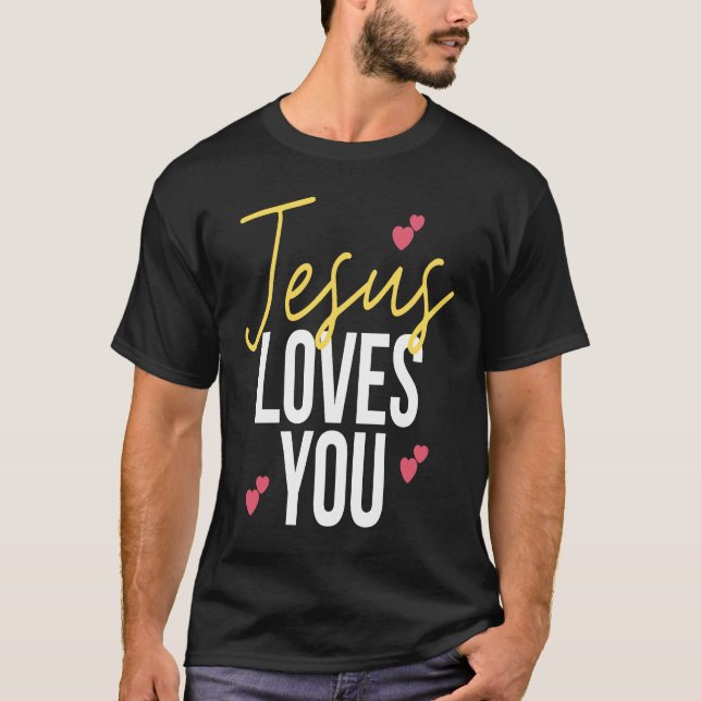 Jesus Loves You Typography with Hearts T Shirt (Framsida)