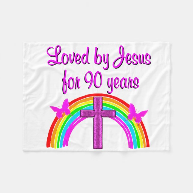 JESUS LOVING 90:E BIRTHDAY FLEECEFILT (Framsidan (Horisontell))
