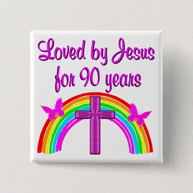 JESUS LOVING 90:E BIRTHDAY KNAPP (Framsida)