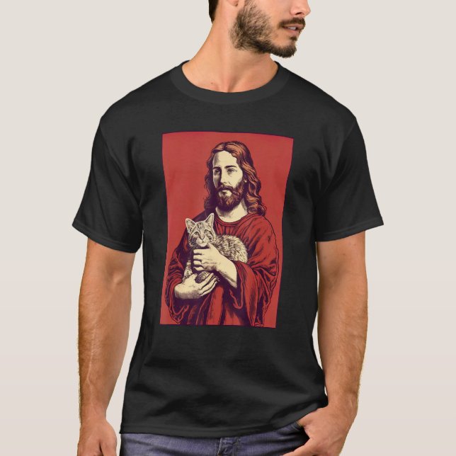 Jesus Loving Cat God Christian Cat  Cat Dad Men T Shirt (Framsida)